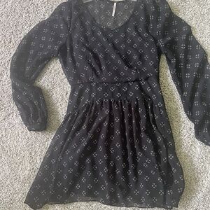 Free People Black Print Dress with Sheer Overlay Size S/P